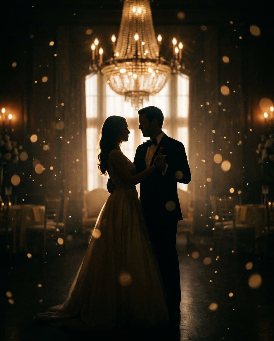 Couple qui danse dans un halo doré