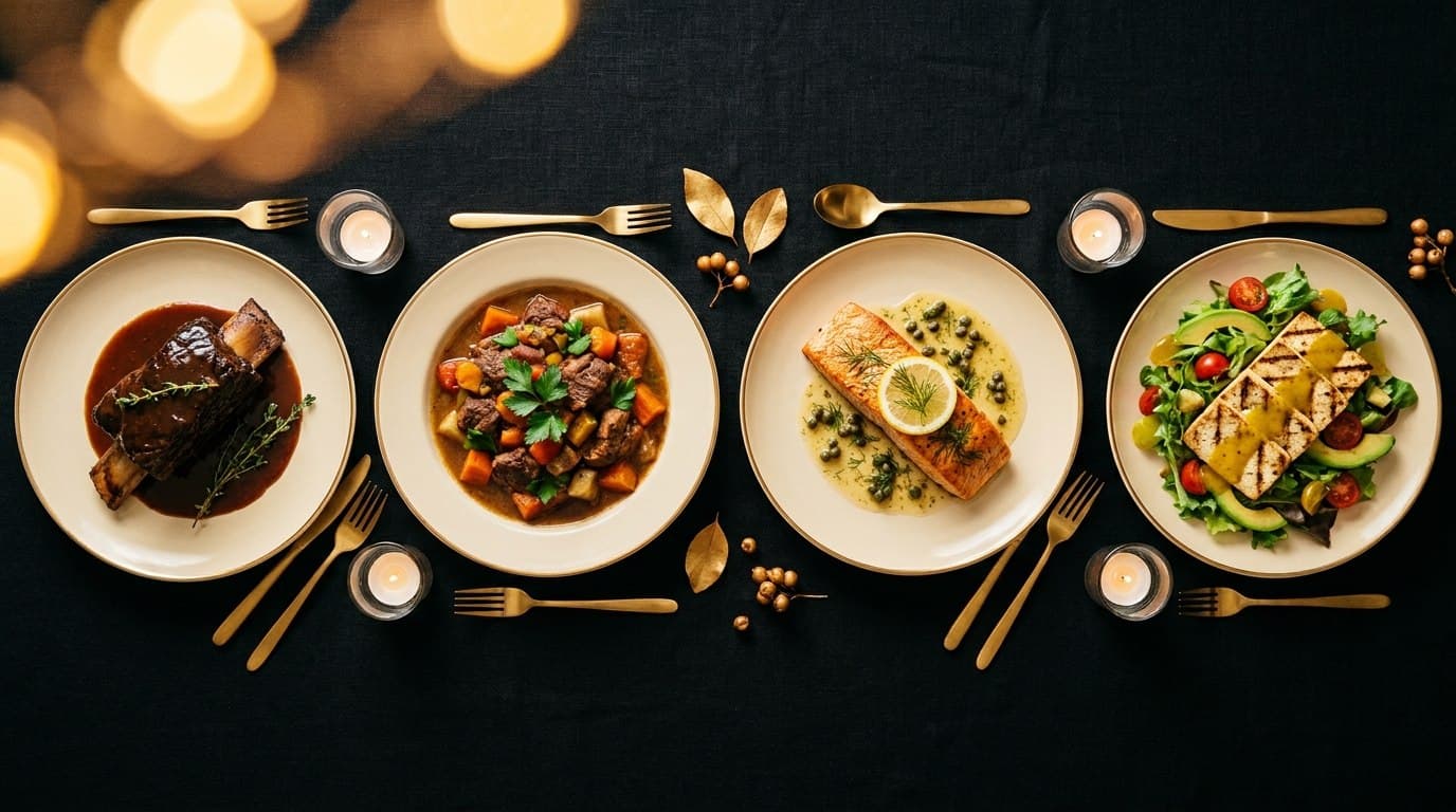 Les quatre choix de repas dressés côte à côte