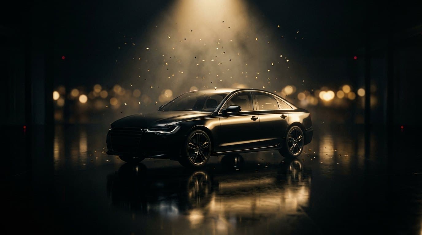 Berline sous un projecteur doré, prix du concours